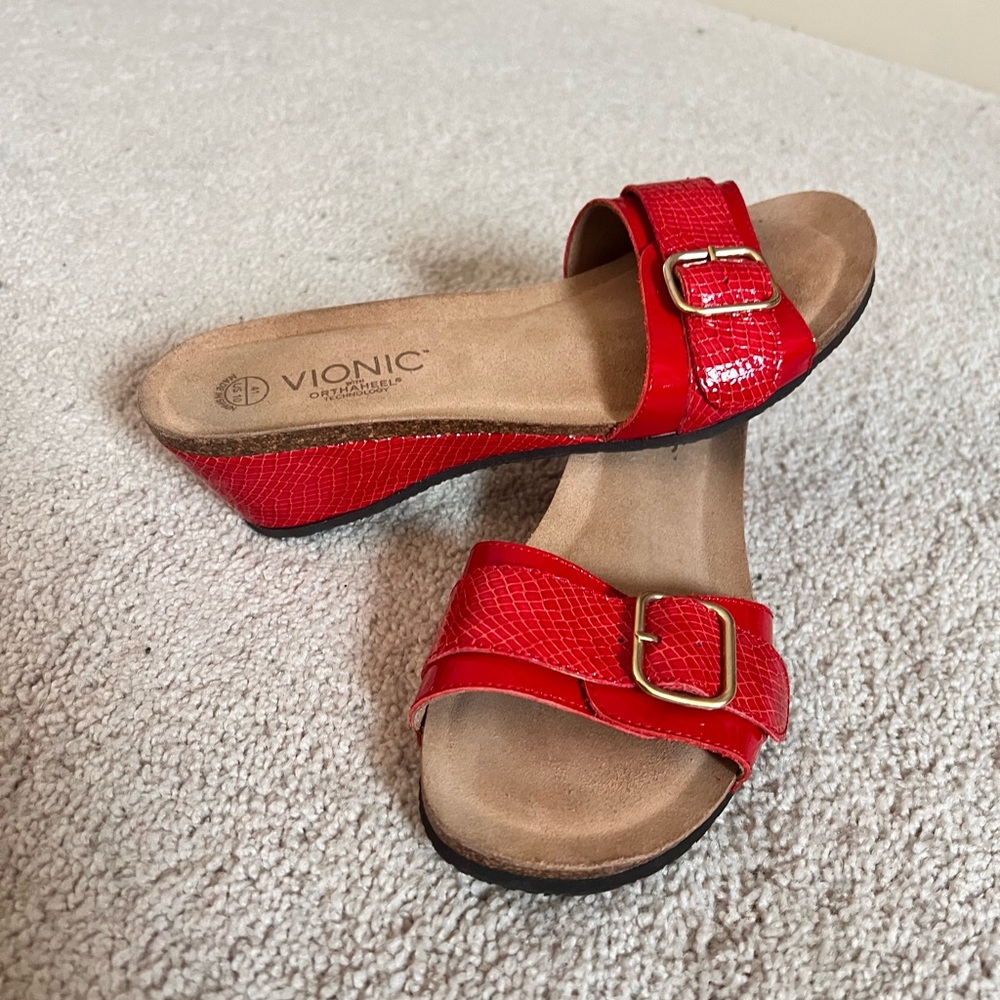 Vionic Red Wedge Slide Sandals - Picture 3 of 4